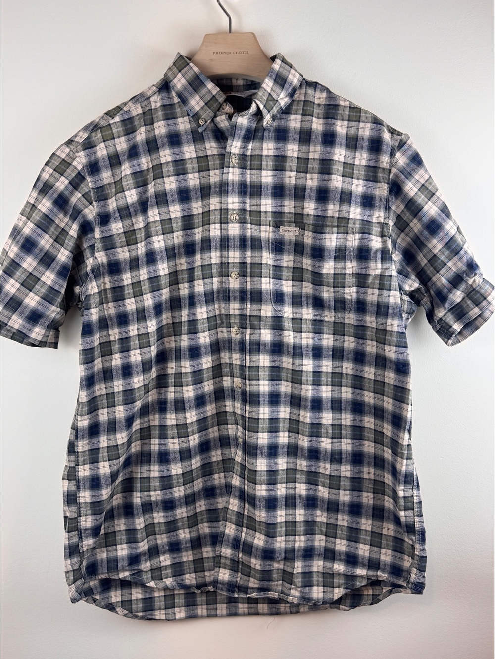 Carhartt Rugged Outdoor Wear Plaid Workwear Shirt Blue Green 90s Grunge